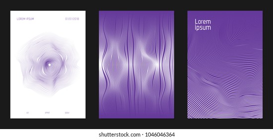 Cover Design Templates Set with Wavy Stripes in Modern Style. Abstract Backgrounds with Flow Lines and Text. Trendy Covers for Brochure, Magazine, Presentation, Musical Posters. Gradient Texture.