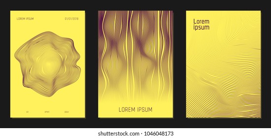 Cover Design Templates Set with Wavy Stripes in Modern Style. Abstract Backgrounds with Flow Lines and Text. Trendy Covers for Brochure, Magazine, Presentation, Musical Posters. Gradient Texture.