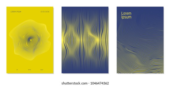 Cover Design Templates Set with Wavy Stripes in Modern Style. Abstract Backgrounds with Flow Lines and Text. Trendy Covers for Brochure, Magazine, Presentation, Musical Posters. Gradient Texture.