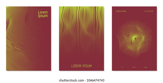 Cover Design Templates Set with Wavy Stripes in Modern Style. Abstract Backgrounds with Flow Lines and Text. Trendy Covers for Brochure, Magazine, Presentation, Musical Posters. Gradient Texture.