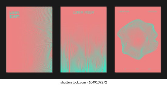 Cover Design Templates Set with Wavy Lines in Modern Style. Gradient Texture with Curves Stripes and Text. Trendy Covers for Brochure, Magazine, Presentation, Musical Posters. Abstract Backgrounds.