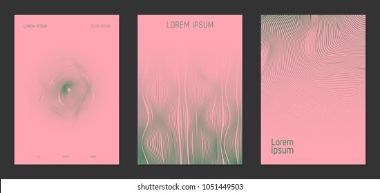 Cover Design Templates Set with Wavy Stripes in Pastel Color Design. Abstract Backgrounds with Lines and Text. Trendy Covers for Brochure, Magazine, Presentation, Musical Posters. Gradient Texture.