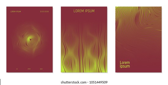 Cover Design Templates Set with Wavy Stripes in Modern Style. Abstract Backgrounds with Flow Lines and Text. Trendy Covers for Brochure, Magazine, Presentation, Musical Posters. Gradient Texture.