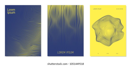 Cover Design Templates Set with Wavy Stripes in Modern Style. Abstract Backgrounds with Flow Lines and Text. Trendy Covers for Brochure, Magazine, Presentation, Musical Posters. Gradient Texture.