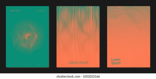 Cover Design Templates Set with Wavy Lines in Modern Style. Bright Gradient Texture with Curves Stripes and Text. Covers for Brochure, Magazine, Presentation, Musical Posters. Abstract Backgrounds.