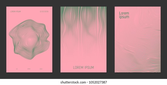 Cover Design Templates Set with Wavy Stripes in Pastel Color Design. Abstract Backgrounds with Lines and Text. Trendy Covers for Brochure, Magazine, Presentation, Musical Posters. Gradient Texture.