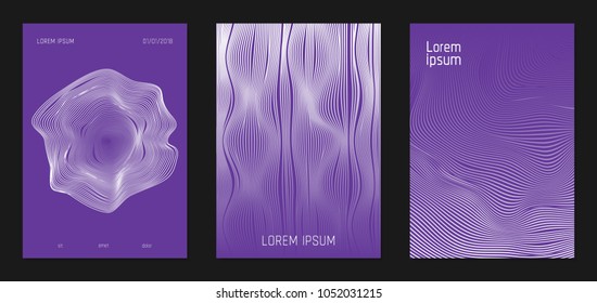 Cover Design Templates Set with Wavy Stripes in Modern Style. Abstract Backgrounds with Flow Lines and Text. Trendy Covers for Brochure, Magazine, Presentation, Musical Posters. Gradient Texture.