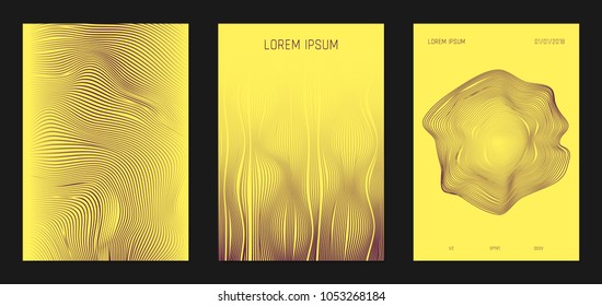 Cover Design Templates Set with Wavy Stripes in Modern Style. Abstract Backgrounds with Flow Lines and Text. Trendy Covers for Brochure, Magazine, Presentation, Musical Posters. Gradient Texture.