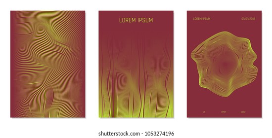 Cover Design Templates Set with Wavy Stripes in Modern Style. Abstract Backgrounds with Flow Lines and Text. Trendy Covers for Brochure, Magazine, Presentation, Musical Posters. Gradient Texture.