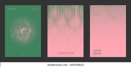 Cover Design Templates Set with Wavy Stripes in Pastel Color Design. Abstract Backgrounds with Lines and Text. Trendy Covers for Brochure, Magazine, Presentation, Musical Posters. Gradient Texture.