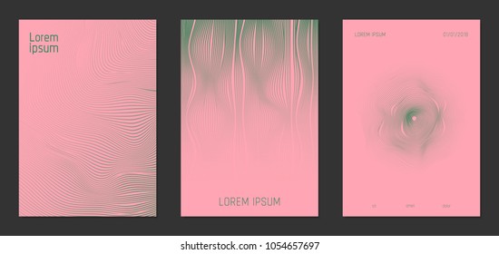 Cover Design Templates Set with Wavy Stripes in Pastel Color Design. Abstract Backgrounds with Lines and Text. Trendy Covers for Brochure, Magazine, Presentation, Musical Posters. Gradient Texture.