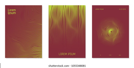 Cover Design Templates Set with Wavy Stripes in Modern Style. Abstract Backgrounds with Flow Lines and Text. Trendy Covers for Brochure, Magazine, Presentation, Musical Posters. Gradient Texture.