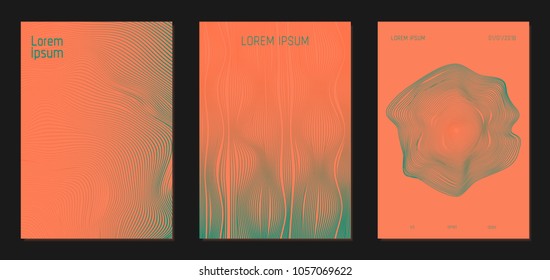 Cover Design Templates Set with Wavy Lines in Modern Style. Bright Gradient Texture with Curves Stripes and Text. Covers for Brochure, Magazine, Presentation, Musical Posters. Abstract Backgrounds.