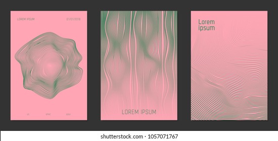 Cover Design Templates Set with Wavy Stripes in Pastel Color Design. Abstract Backgrounds with Lines and Text. Trendy Covers for Brochure, Magazine, Presentation, Musical Posters. Gradient Texture.