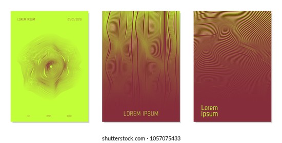 Cover Design Templates Set with Wavy Stripes in Modern Style. Abstract Backgrounds with Flow Lines and Text. Trendy Covers for Brochure, Magazine, Presentation, Musical Posters. Gradient Texture.