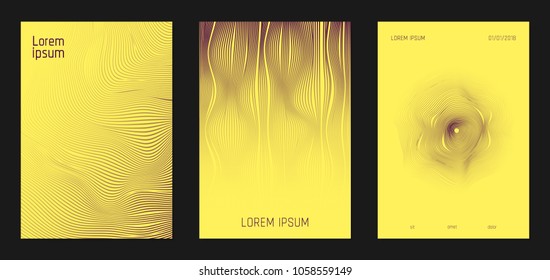 Cover Design Templates Set with Wavy Stripes in Modern Style. Abstract Backgrounds with Flow Lines and Text. Trendy Covers for Brochure, Magazine, Presentation, Musical Posters. Gradient Texture.