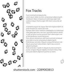 Cover design with traces of forest animal, fox mammal footprint, vector illustration