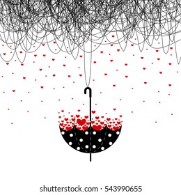 The cover design for the Valentine's day.The umbrella with a lots of the red hearts hanging on the spider web.
