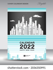 Cover design vector for Calendar 2022 template, Flyer, Brochure, annual report, Book, magazine, newsletter. Poster calendar design. Cover desk calendar, Wall calendar. Blue square shape background.
