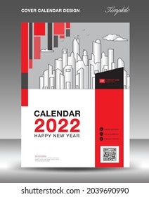 Vector de diseño de carátula para la plantilla Calendario 2022, Volante, Folleto, informe anual, Libro, revista, boletín. Diseño del calendario de afiches. Calendario del escritorio de cubierta, calendario de pared. Fondo de forma cuadrado rojo.