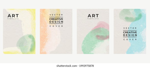 Cover design vector set. Watercolor book cover design, Abstract art design with colorful watercolor background. Can be use for poster, wall arts, magazine,  brochure , banner and website.