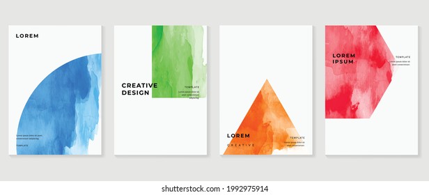 Cover design vector set. Watercolor book cover design, Abstract art design with colorful watercolor background. Can be use for poster, wall arts, magazine,  brochure , banner and website.