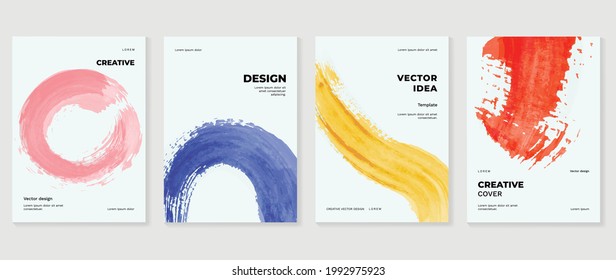 Conjunto de vectores de diseño de portada. Diseño de portada acuarela, diseño artístico abstracto con fondo acuarela colorido. Se puede usar para afiches, artes murales, revistas, folletos, banners y sitios web.