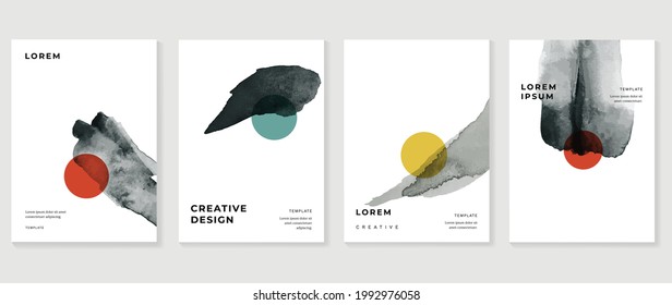 Cover design vector set. Watercolor book cover design, Abstract art design with colorful watercolor background. Can be use for poster, wall arts, magazine,  brochure , banner and website.