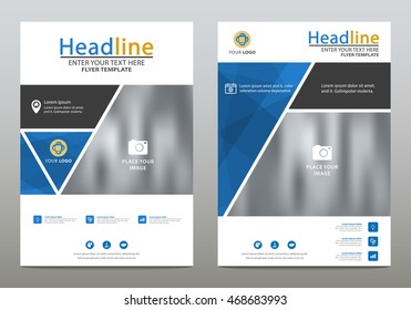 Cover design, vector template of the annual report, booklets, brochures, presentations, flyers on white and blue background. 