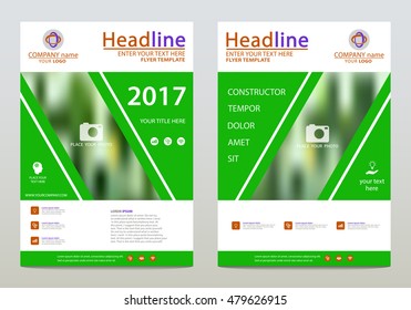 Cover design, vector template of the annual report, booklets, brochures, presentations, flyers on white and green background. A4 layout.