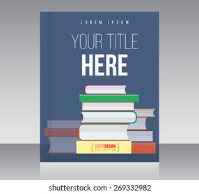 Cover design vector template with books, minimal style