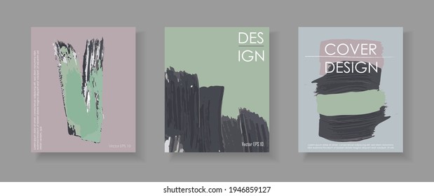 Cover design vector template collection. Brush strokes brochure layout. Grunge texture background. Eps 10