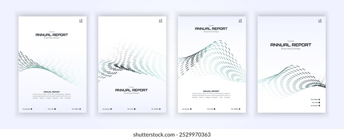 Cover design with white background and green wavy dotted lines, suitable for report designs, posters, business and so on