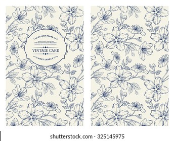 Cover design for you personal cover. Spring sakura flowers. Floral theme for book cover. Flower texture illustration in style of engraving. Vector illustration. 