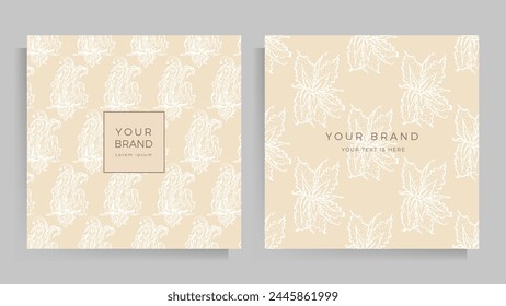 Diseño de la cubierta para su menú, invitación de boda, tarjeta, carpeta, bloc de notas. Elegante estampado floral en negro y dorado. Conjunto de Plantillas de formato cuadrado. Ilustración vectorial.