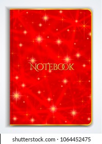 Cover designI of Notebook/ Planner with isolated sparkling twinkling Stars texture on abstract red background. Vector used for book cover, brochure, booklet