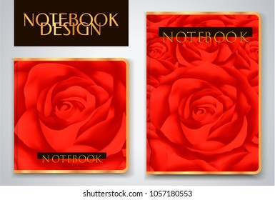 Cover designI of Notebook/ Planner with red roses. Vector illustration used for book cover, brochure, booklet