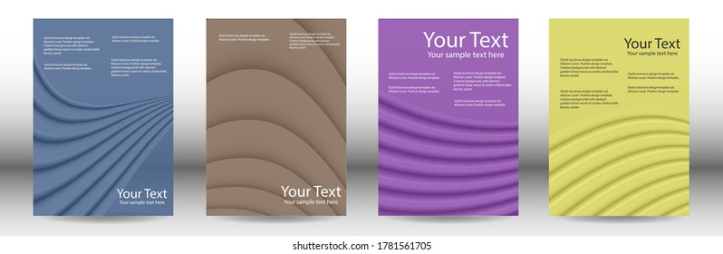 Cover-Design-Set. Hintergrund mit abstraktem volumetrischem Farbverlauf von linearen Wellen, Stofffalten für die Erstellung eines trendigen Banners, Poster.