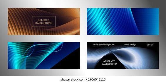 Cover designs set. Stripes with colored metallic sheen, gradient. Creative background, wallpaper, magazine cover. EPS vector
