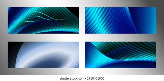 Cover designs set. Stripes with colored metallic sheen, gradient. Creative background, wallpaper, magazine cover. EPS vector