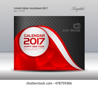 Cover Desk Calendar for 2017 Year, Red Cover design, book, annual report, Business flyer, advertisement, leaflet,catalog, presentation, polygon background