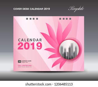 Cover Desk Calendar 2019 Design for cosmetic, beauty, spa, flower shop. annual report template, business brochure flyer, ads, booklet, catalog, book cover, pink flower, polygonal background 