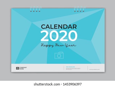 Cover Desk calendar 2020, Blue background, business brochure flyer, print media, advertisement, Simple design template, vector illustration