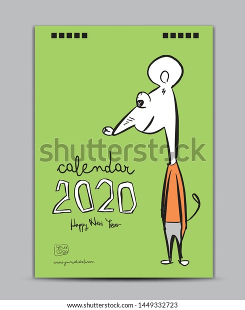 Cover Desk Calendar 2020 Rat Cartoon Stock Vector Royalty Free