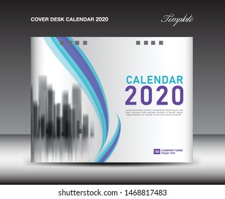 Cover Desk Calendar 2020 template, Cover Design, flyer template, ads, booklet, catalog, newsletter, book cover, blue and purple background