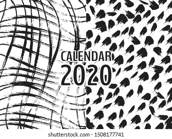 Cover Desk Calendar 2020 template vector, Black memphis style background