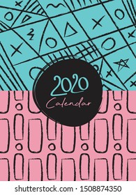 Cover Desk Calendar 2020 template vector, pastel memphis style background, book cover design
