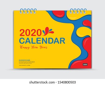 Cover Desk Calendar 2020 template, Fluid colorful background, advertisement, Trendy minimal, creative design