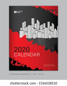 Cover Desk Calendar for 2020 template vector, 8 x 6 inch size, book cover design, brochure, flyer, vertical vector eps10, Red and black abstract background