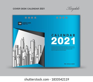 Cover Desk calender 2021 year template. blue background concept. vector illustration
